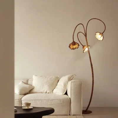 Wabi-Sabi Floor Lamp - Sculptural Leaf Form for Teahouse/Showroom/Living, Raw Organic Minimalist Vintage Atmosphere Lighting