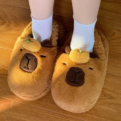 JM Autumn New Mood Stable Capibala Capybara Plush Slippers Winter Girls Home Cotton Shoes Capybara Slippers