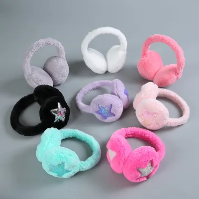 Winter Head Type Plush Ear Muffs for Women Sequins Star Fluffy Warm Ear Covers Cold Weather Ear Protectors