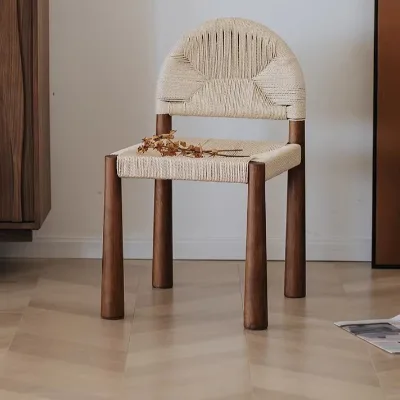 Walnut Solid Wood Rope-woven Dining Chair Modern Design Eco-Friendly Durable Home Office Dining Bedroom Living Room