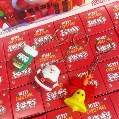 Cute Mini Elk Santa Claus Plastic Keychain Set Christmas Blind Box Mysterious Surprise Gift for Kids Unisex