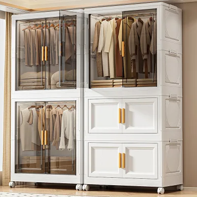 Living Room Toy Storage Cabinet, Storage Wardrobe, Transparent Folding Plastic Storage Box, Small Size Apartment Storage