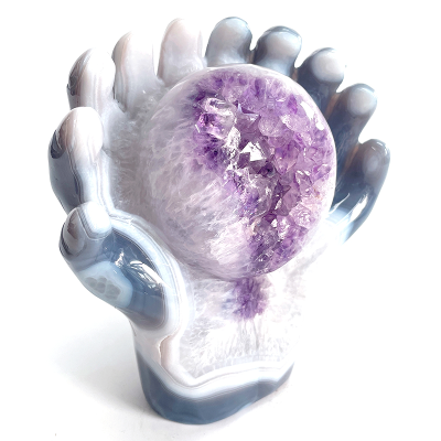 Hand Carved Druzy Amethyst Crystal Hand God Polished Feng Shui Healing Stone for Home Decor Cute Christmas Mascot Gift Laser