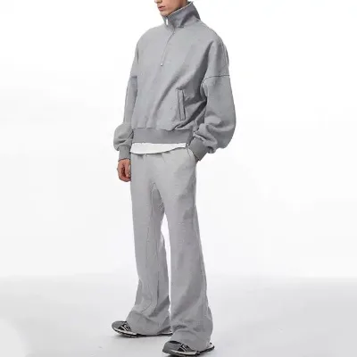 New Arrival Vintage Breathable Plus Size Oversized Quarter Zip Sweatsuits Unisex Sets Streetwear Tech Fleece Flared Tracksuit