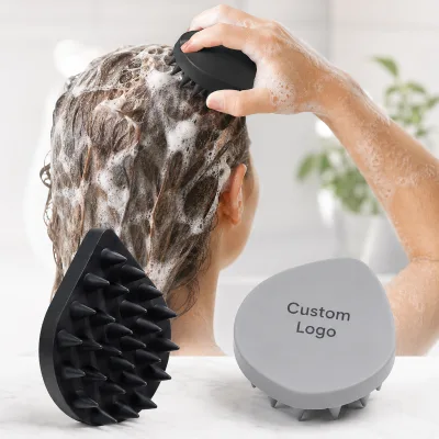 Custom Logo Ergonomic Grip Hair Scrubber Silicone Shampoo Scalp Massager Brush for Salon Home Use