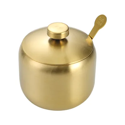 High Quality Creative Gold Stainless Steel 304 Spice Bottles with Spoon Herb & Spice Tools for Kitchen