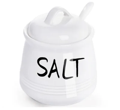 12oz White Ceramic Salt Bowl Salt Jar with Lid and Spoon