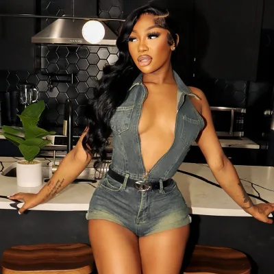 Women's Summer New American-style Hanging Neck Backless High Waist Curl-edge Denim Jumpsuit Shorts Women Jumpsuit