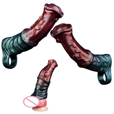NNSX XL Monster Silicone Realistic Penis Sleeve Wholesale with Penis Ring Cock Sleeve Extension Reusable Condom Sex Toys for Men