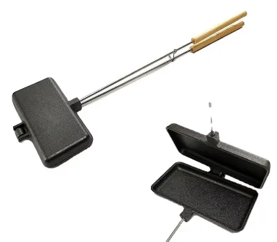 Seasoned Square Cast Iron Pie Irons with Steel and Wood Handles