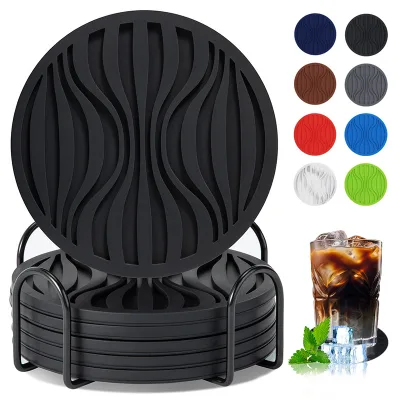 Hot Seller Silicone Trivet Mat Coaster Striped Drain Heat Insulation Mat Coffee Cup Mat Silicone Coaster Anti-Slip Cup Pad