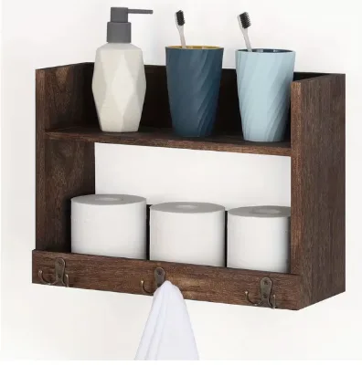 Modern Rustic Wooden Floating Wall Mounted 5-Tier Mail Sorter Magazine Rack Dinnerware Storage for Cleaning Tools Toys