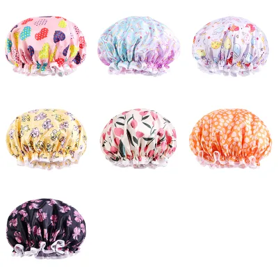 Wholesale Custom Logo Hair Accessories Kids Waterproof Fabric Double Layer Satin Bonnets Baby Designer Shower Cap Bath for Kid