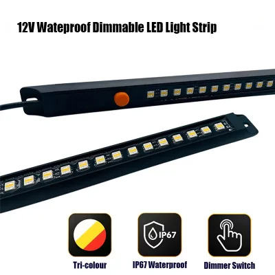 12V Magnetic Dimmable Tri-color White Amber Red 30cm 60cm 100cm LED Strip Light Bar Wand for Outdoor Camping 4WD Adventure