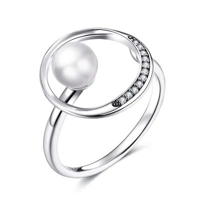 Fashion 925 Sterling Silver Pearl Rings Fine Jewelry Women's Finger Bands Open Ring