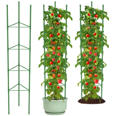 3-Piece Tomato Cage Trellis 160cm Height Steel Core Powder Coated Raised Garden Bed Supports for Vegetables Flowers