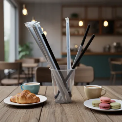 Plastic Free Black Paper Drinking Straws Individually Wrapped Disposable Biodegradable Straws for Party Events and Bar