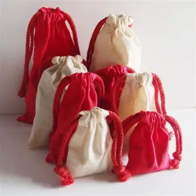 Custom Logo Cotton Muslin Drawstring Bag Gift Packaging Cotton Canvas Pouch