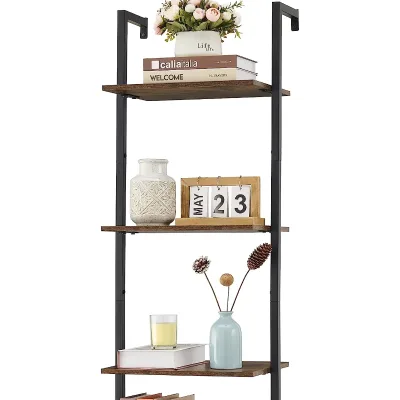 Tajsoon 4-Tier Wall Mounted Wood Bookshelf Tall Bookcase Storage Drawers Open Display Rack Bedroom Home Office Rustic Brown