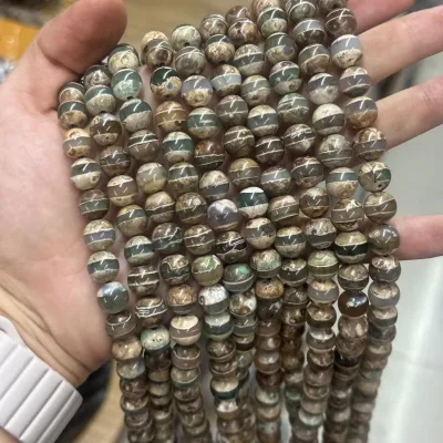 6-12mm Natural Green Dzi Agate Round Beads Green One Line Gemstone Loose Tibetan Beads Bodhi Buddha Bead DIY Jewelry Accessories