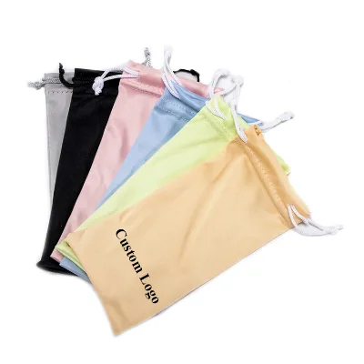 Custom Printed Logo Pink Blue Drawstring Sunglasses Case Bag Wholesale Microfiber Soft Jewelry Eyeglass Glasses Pouch