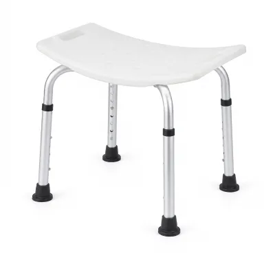Height Adjustable Bath Stool Lightweight Aluminum Frame Ergonomic Curved Seat with Rubber Tips for Elderly Home Bathroom