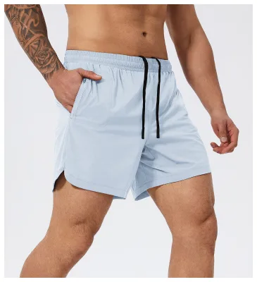 Double Layer Mesh Breathable Eco-Friendly Four-Way Stretch Drawstring Solid Running Training Sports Shorts Side Pockets S-XXL
