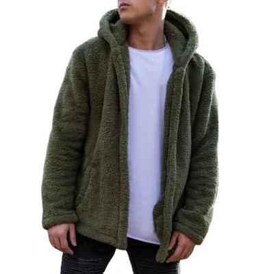 Manufacturer Wholesale Men's Youth Student Wear Autumn and Winter Casual Solid Hooded Coat European Plush Coat Warm Sweater
