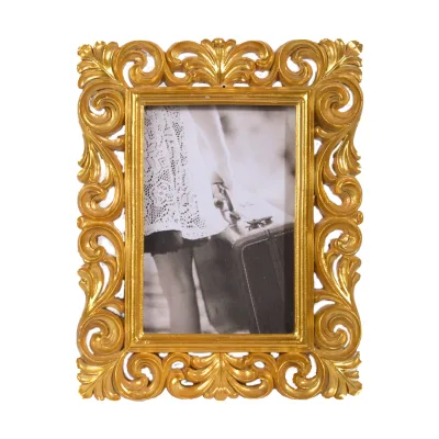 4x6 Inch Tabletop Wall Picture Display Golden Color Ornate Textured Hand-Crafted Resin Frame with Easel