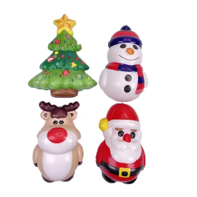 2026 New Style Christmas 4pcs PU Material Merry-Go-Round Santa Cartoon Figurine Child Safety Educational Toy for 5-7 Years