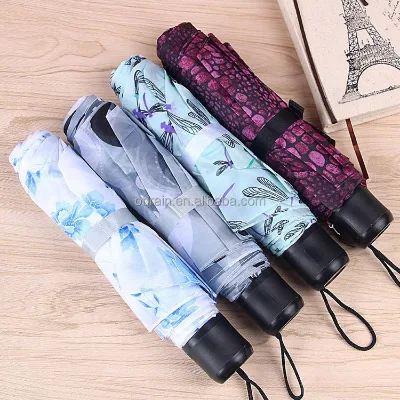 Wholesale Promotional Cheap 21Inch Custom Flower Design Logo Print 3 Folding Compact Travel Umbrella for Giveaways Opening Gifts