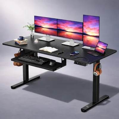 Electric Modern Standing Desk Alloy Steel Frame Full Size Keyboard Tray Adjustable Height Sit Stand Desk for Home Office Use