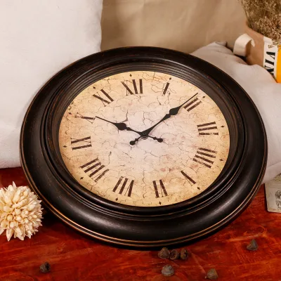 Weathered Parchment Wall Clock 18" Aged Crack Face Dark Bronze Frame Vintage Roman Number Silent Analogue Clock for Cafe Bar
