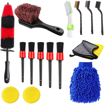 WANLIJIE Factory Direct Supply 15Pcs Plastic Detailing Car Wheel/Tire Brush Set Kit for Auto Motorcycle Cleaning Tools