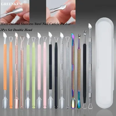 2Pcs Set Wholesale Multi-colored Stainless Steel Nail Cuticle Pusher Double Head Nail Push Pedicure Kit Set Tool