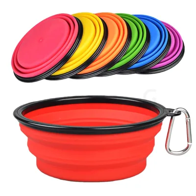 Customized Color Pet Food Dish Collapsible Plastic No Spill Dog Bowl Foldable Pet Feeding Bowl for Dogs Pet Food Container Bowls