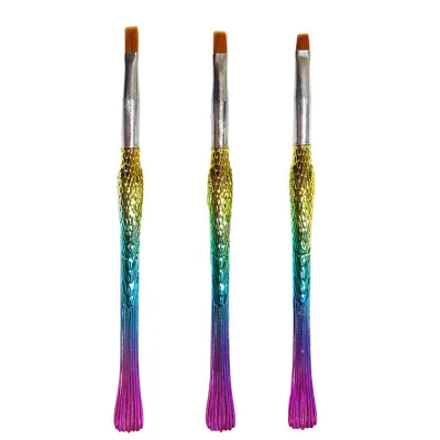 Wholesale 3Pcs Flat Head Mermaid Nail Art Pen Set Nylon Material Manicure Brush for Nail Painting and Manicura