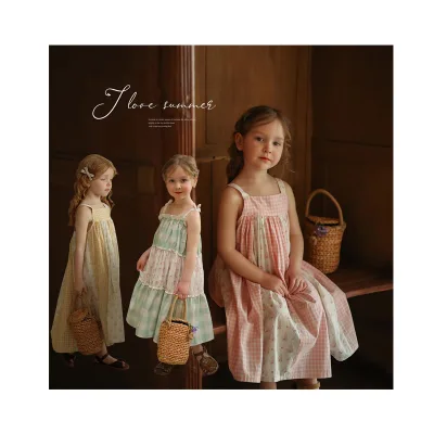 Wholesale Fashionable Retro Summer Girls Dress 2-7 Years Cotton Princess Sweet Korean Version Camisole Skirt Countryside Floral