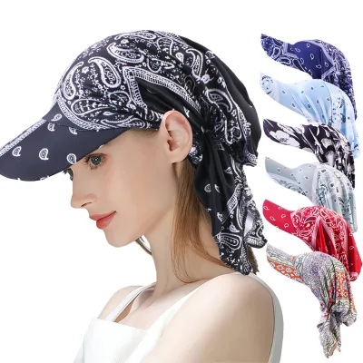 Pre-tied Unisex Hiking Cap With Tie Pattern Style Bandanas Sunshade Outdoor Hat Beach Headscarf