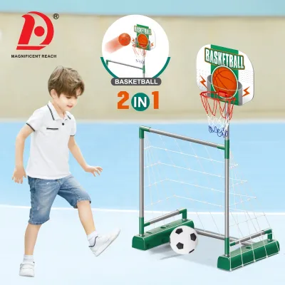HUADA 2 in 1 Portable Indoor Outdoor Mobile Rack Backboard Steel Stand Basketball Hoop Toy With Soccer Ball Kids Sport Game Toy