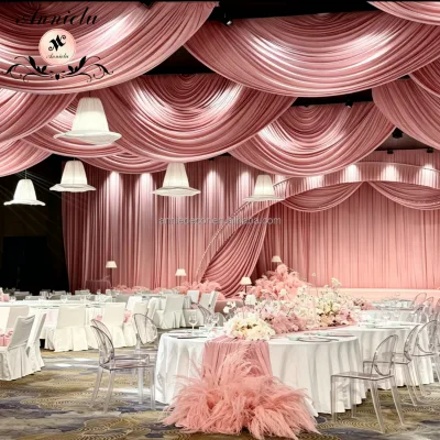 ANNIELU Elegant Pink Wedding Ceiling Drape Valance Top Swag Curtain for Wedding Reception Ballroom Stage & Aisle Decor