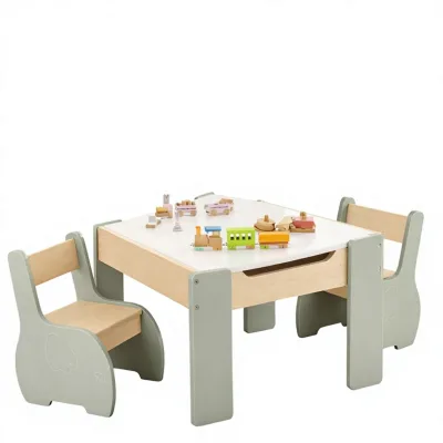 Montessori Elephant Table and Chair Set with Chalkboard and Storage Design, Unisex Toddler Activity Desk for Home Daycare