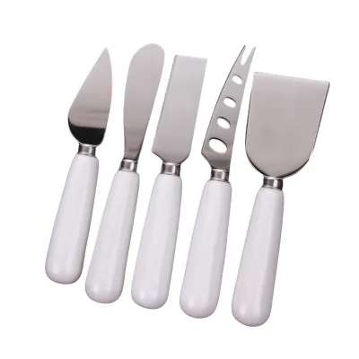 Mini Cleaver Cheese Knife Set 4-Piece Stainless Steel Hard Cheese Slicer Cutter with Porcelain Handle
