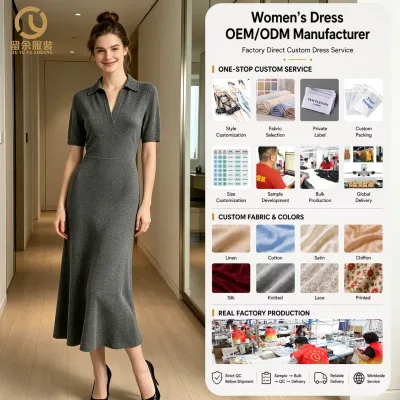 OEM Factory Custom Clothes Women European Clothing Knit Female Basic Casual Wool Midi Dress Women Winter Fall Dress for Ladies