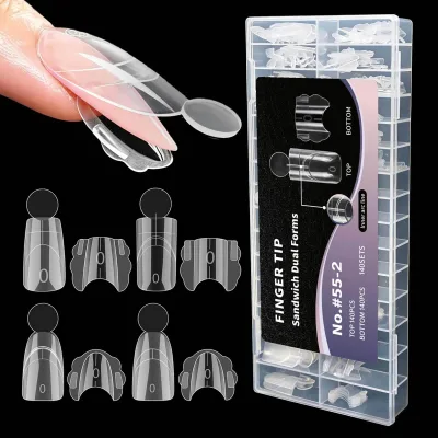 New Oval-shaped Plastic Nail Mold for Manicure Sandwich Layered Extension with Transparent Lace Crystal Design