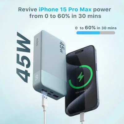 45W 20000mAh Fast Charging with PD3.0 QC3.0 AFC Support, Fireproof Portable High-Capacity Battery Pack for Laptop Phones