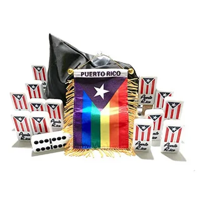 Puerto Rico Domino Set Jumbo Size Full Flag Includes Score Pad Urea & Melamine Eco-Friendly Juxing Brand