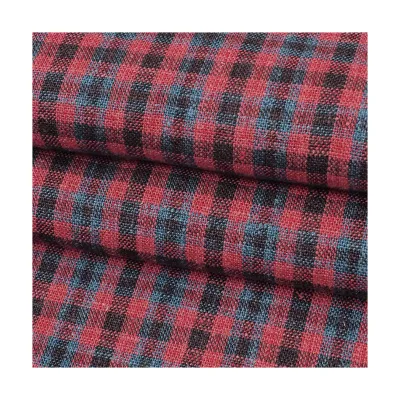 Wholesale Sustainable Eco Friendly Hemp Lyocell Yarn Dyed Pink Blue Plaid Fabric Woven Blended Cloth