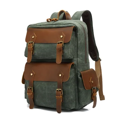 Hot Selling Classic Waxed Canvas Water Repellent Backpack Durable School Work Laptop Bag Multi-Pockets for Men Zipper Fashion