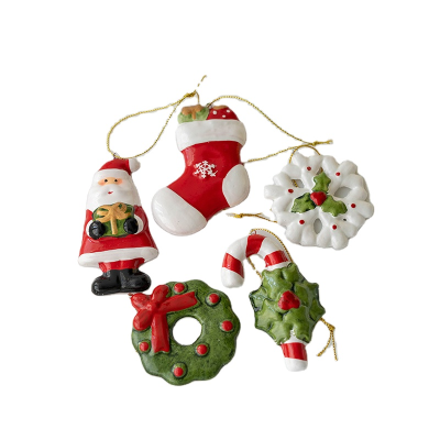 Christmas Decorations Christmas Tree Decoration Pendant Ceramic Santa Wreath Snowflake  Sock Pendant Christmas Gift Ornaments